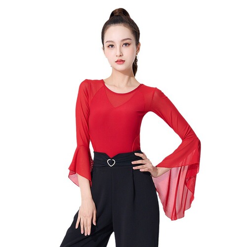 Modern dance top Latin dance practice national standard ballroom dance jitterbug fashion dance top trumpet sleeve performance clothing