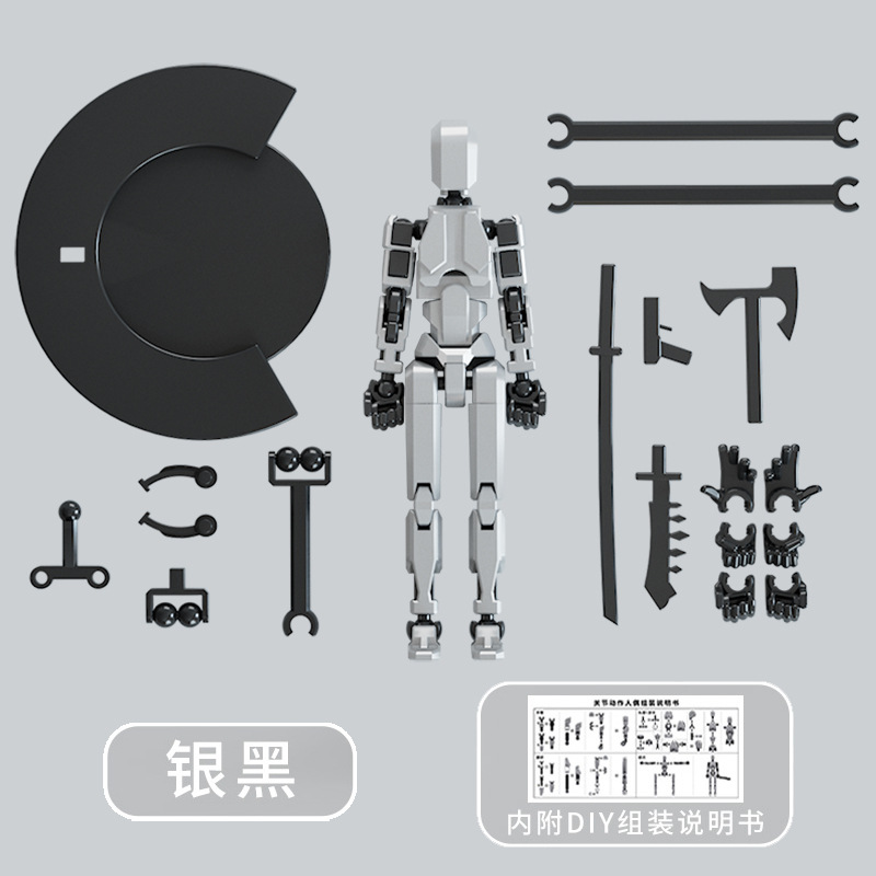 실버 및 블랙 [무기 4개 + 손 3개 포함] + 스탠드 1개