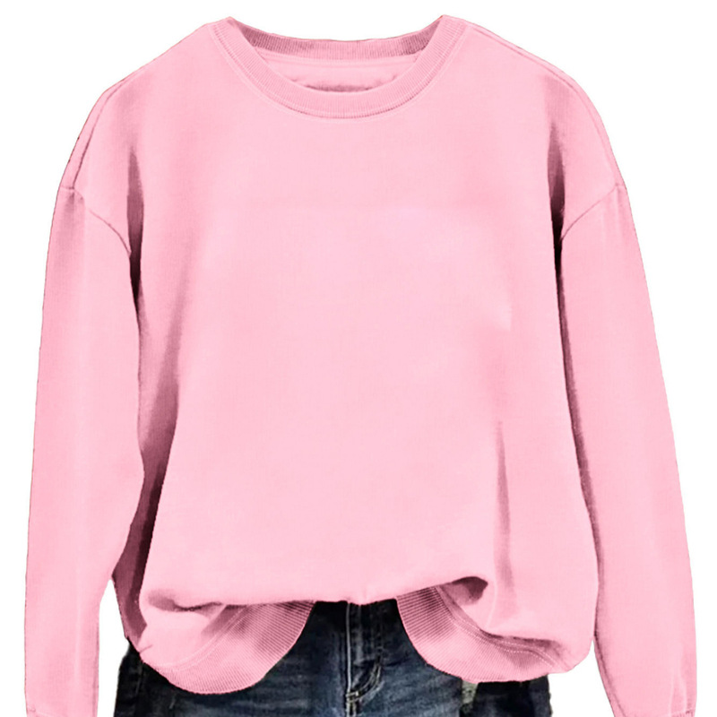Cross-Border European and American New Style Long-Sleeved Round-Neck Loose Top, Versatile Simple Solid Color Pullover Sweatshirt Cross-Border European and American New Style Long-Sleeved Round-Neck Loose Top, Versatile Simple Solid Color Pullover Sweatshirt