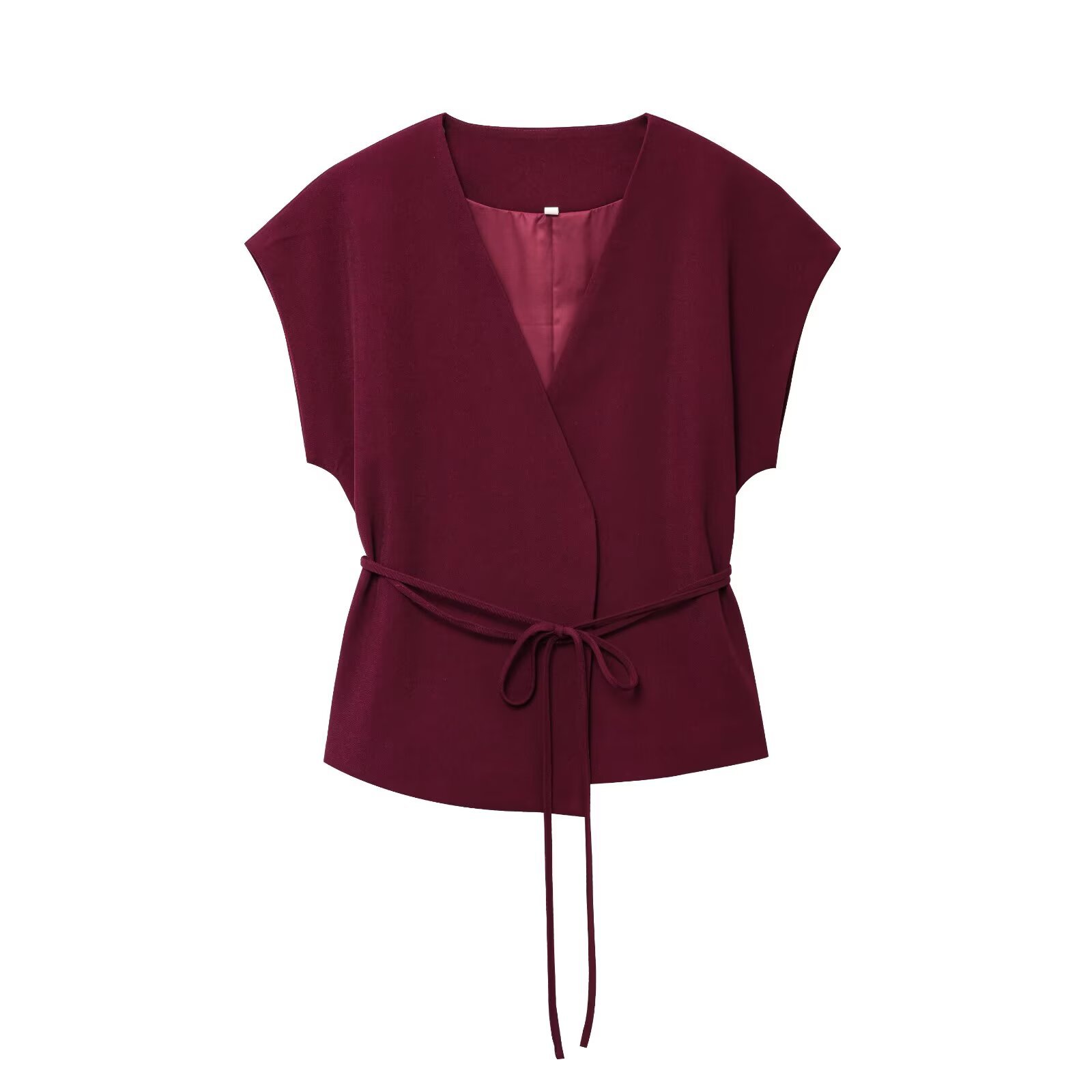 Cross-border Foreign Trade Women's Clothing 2025 Summer European And American Style V-neck Tie Top + Pleated Pants Set_ecoleips.com