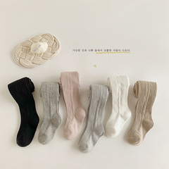Children's pantyhose spring and autumn thin version baby leggings plain weave outerwear combed cotton linen pattern ankle-length girls' pants