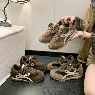 复古拼接厚底德训鞋女2026年秋季韩版时尚休闲鞋软底不累脚运动鞋