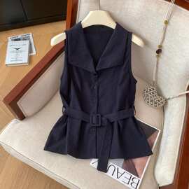 广州十三行高货爆款~港风外穿洋气马甲女夏新款显瘦系腰通勤衬衣