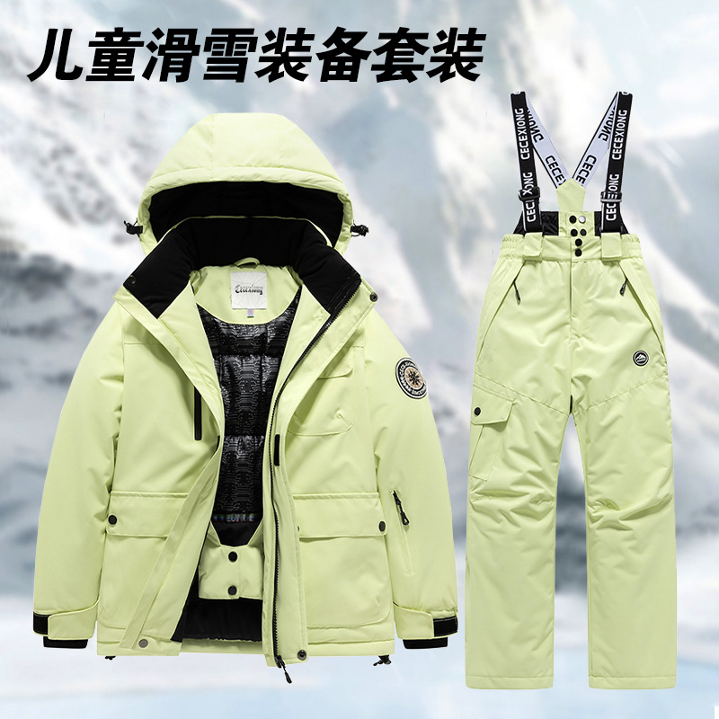 跨境冬季儿童滑雪服套装男童保暖防水防风专业连体女童滑雪背带裤