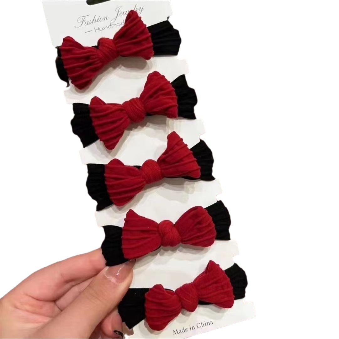 Año nuevo lazo rojo cuerda de pelo cola de caballo sin costuras de espesor de Pelo elástico anillo nuevo cabeza de bola chica accesorios para el cabello
