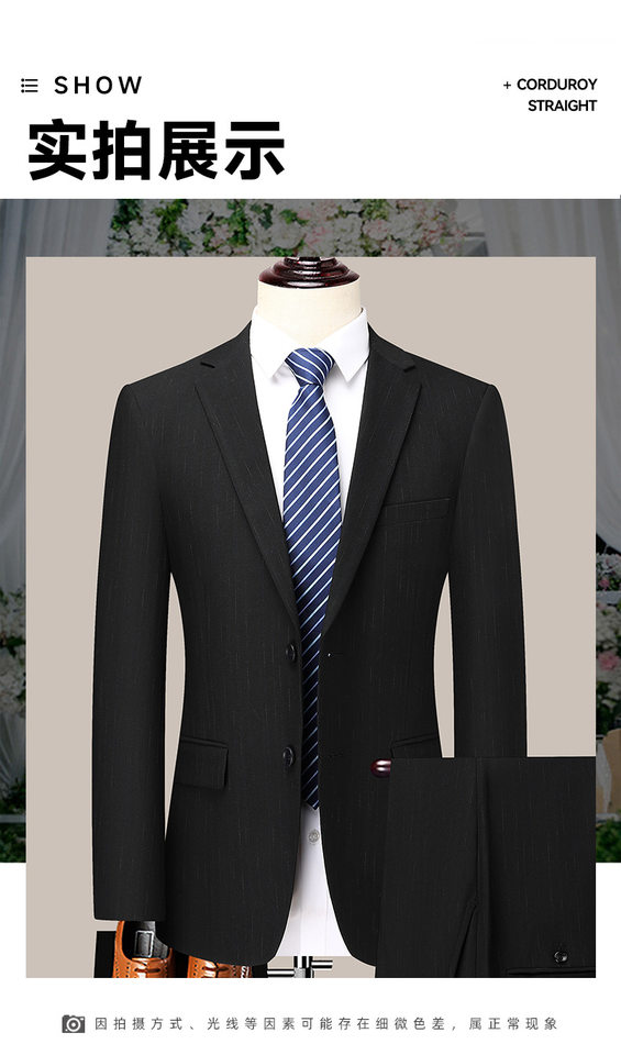 Bộ vest nam công sở giả len xẻ tà sau, áo vest một hàng hai nút dáng thon, phù hợp đi làm và dự tiệc cưới — Màu đen chi tiết 16