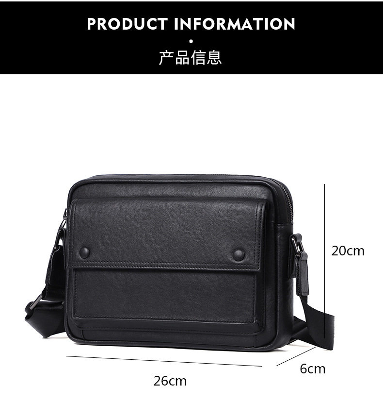 Túi đeo chéo nam da bò thật kiểu ngang cỡ nhỏ 29×11×17 cm — Màu đen chi tiết 10
