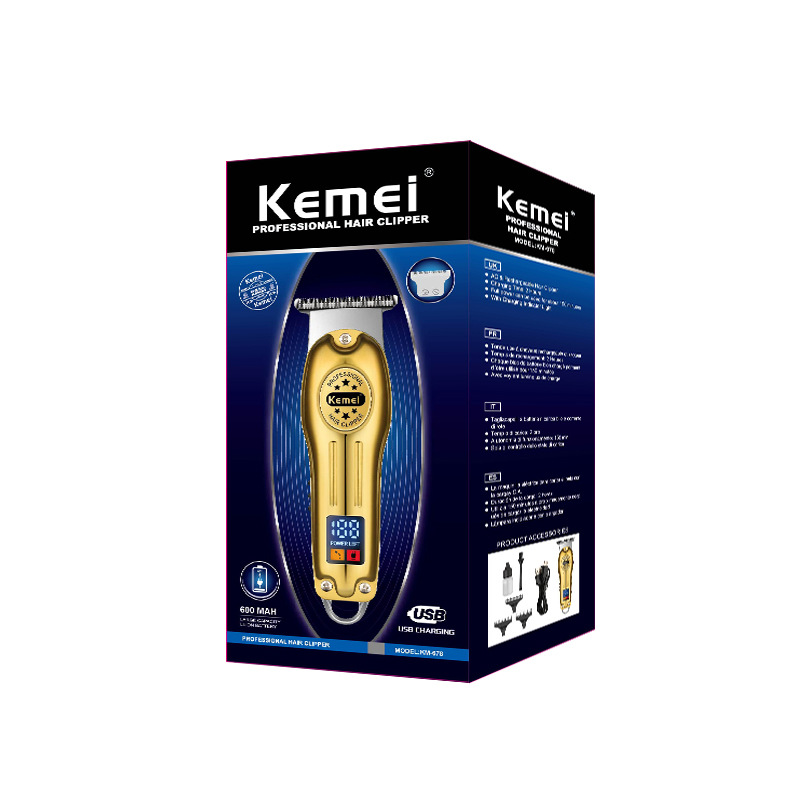 Cortadora de pelo Kemei, recortadora de puntas cruzadas KM-678, cortadora eléctrica metálica con pantalla digital para uso profesional en salones.