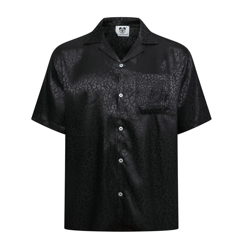 Foreign Trade Retro Satin Leopard Jacquard High-grade Dropping Shirt Light Luxury Silk Slide Loose Embroidered Short-sleeved Cardigan for Men