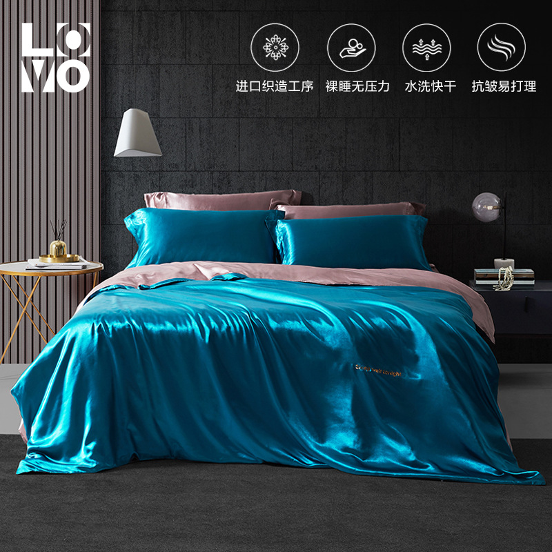 lovo Home textiles life Produced Quilt cover sheet Satin silk Touch washing Four piece suit