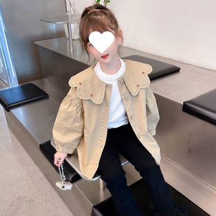 Girls' Trench Coat Autumn 2025 New Stylish Korean Long-Sleeve Top with Doll Collar for Little Girls Spring and Autumn Children's Jacket