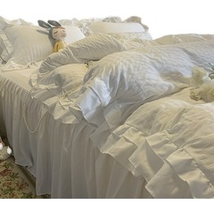 UG73ins Korean style pure white girly princess style bedding four-piece set bed skirt sheet style quilt cover bedroom three