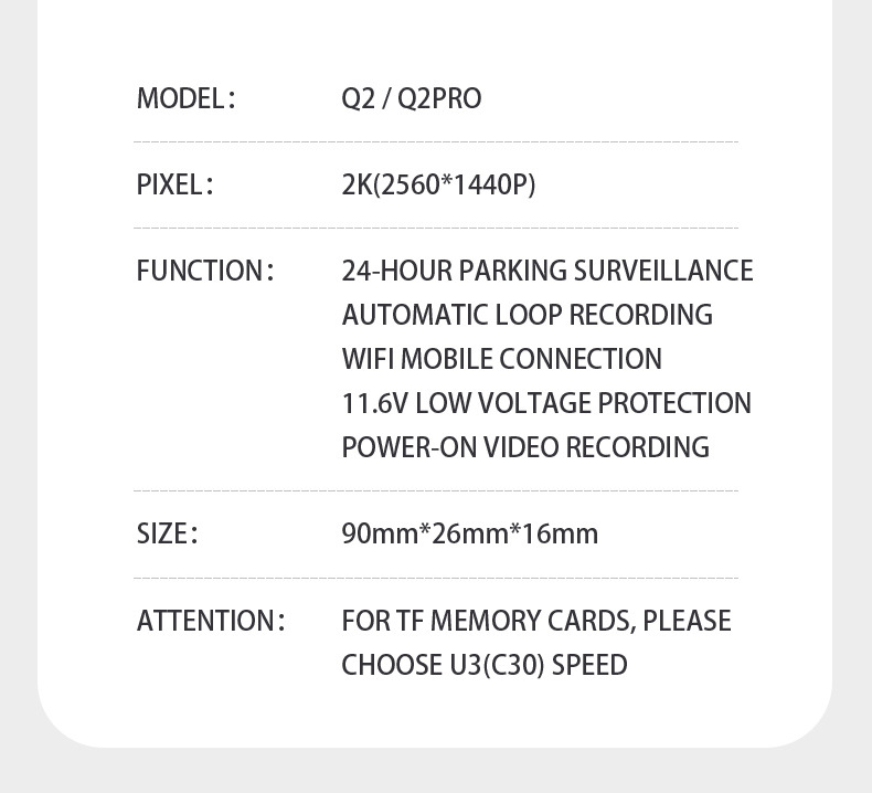 2K+1K Front and Rear Dual Recording Hidden Dash Cam 1.47inch Car-Mounted Dual-Lens Wifi Recorder