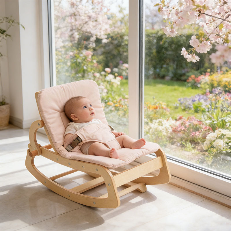 Cross-border wooden baby rocking chair for home use, soothing chair for lulling babies to sleep, adjustable cradle chair for newborns
