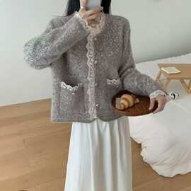 韩版秋冬季新款轻奢高级法式小香风外套仿水貂绒针织时尚开衫上衣