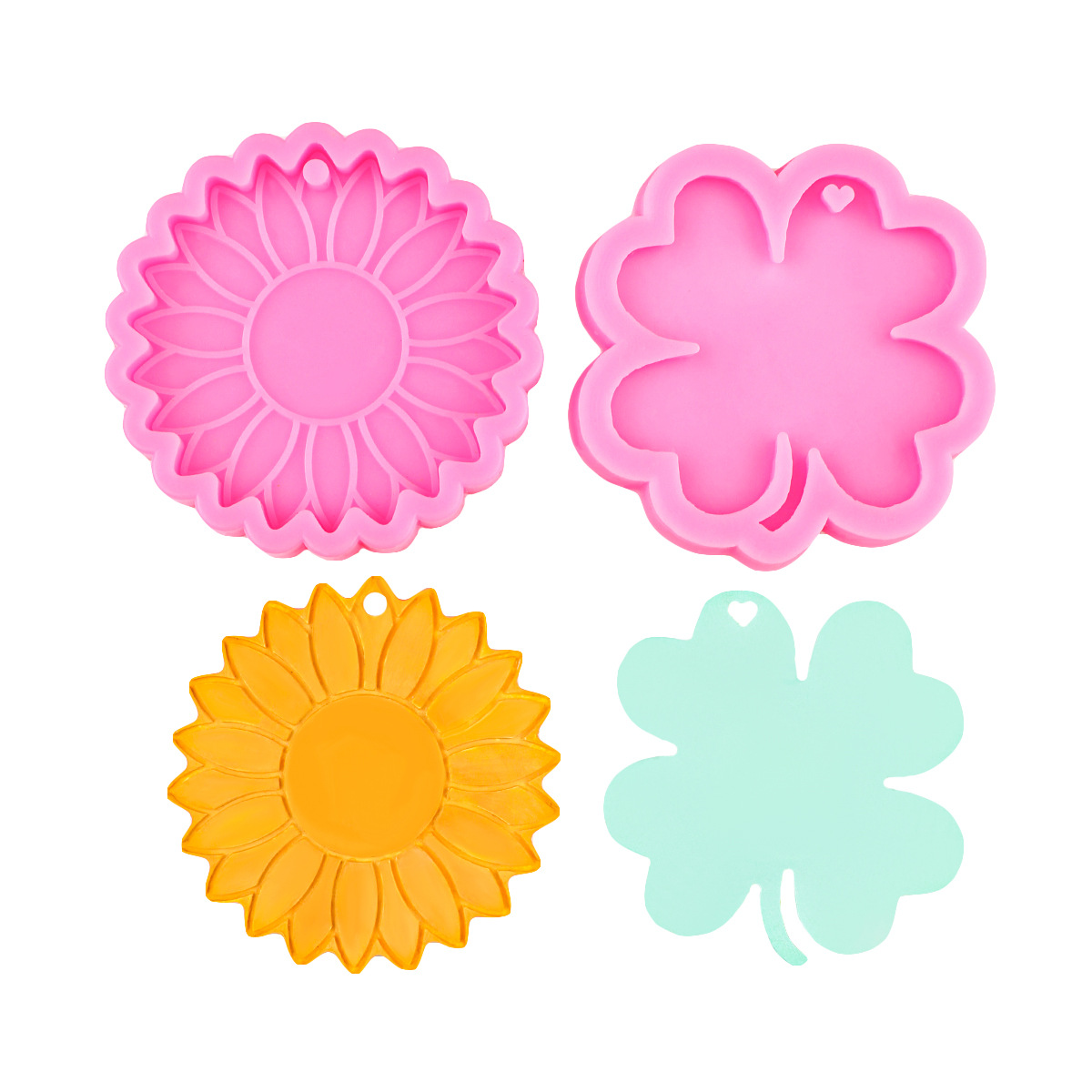 Trébol de cuatro hojas girasol epoxi llavero de silicona molde de silicona zapatos de tacón alto molde de gota accesorios decorativos