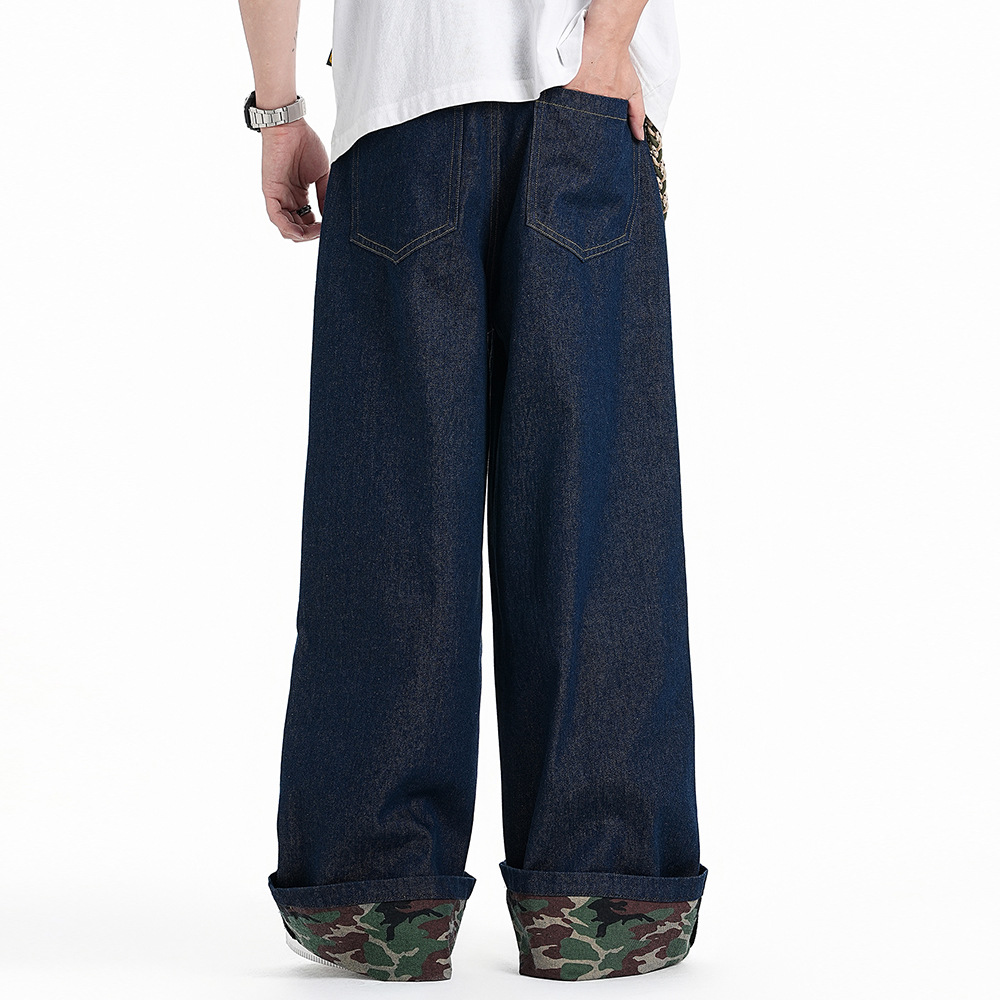 Men's High Street Fashionable Design Hem Hem Contrast Color Straight-leg Pants