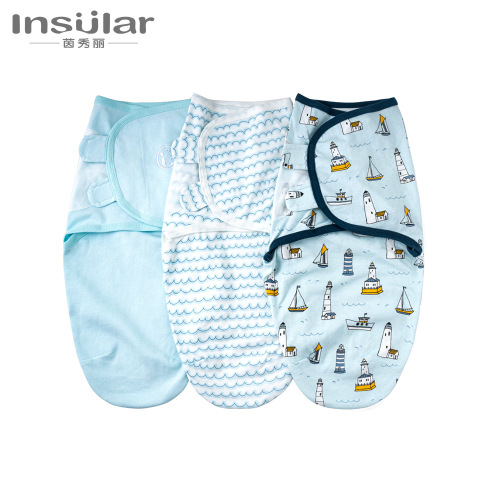 Baby cocoon swaddling towel 3-piece set pure cotton anti-shock baby blanket swaddle newborn swaddle baby sleeping bag