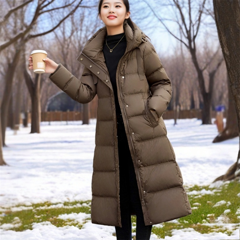 Foreign Trade Brand New Winter down Jacket for Young and Middle-Aged Women over the Knee Thickeneded Long Hooded Waist Long Jacket Foreign Trade Brand New Winter down Jacket for Young and Middle-Aged Women over the Knee Thickeneded Long Hooded Waist Long Jacket