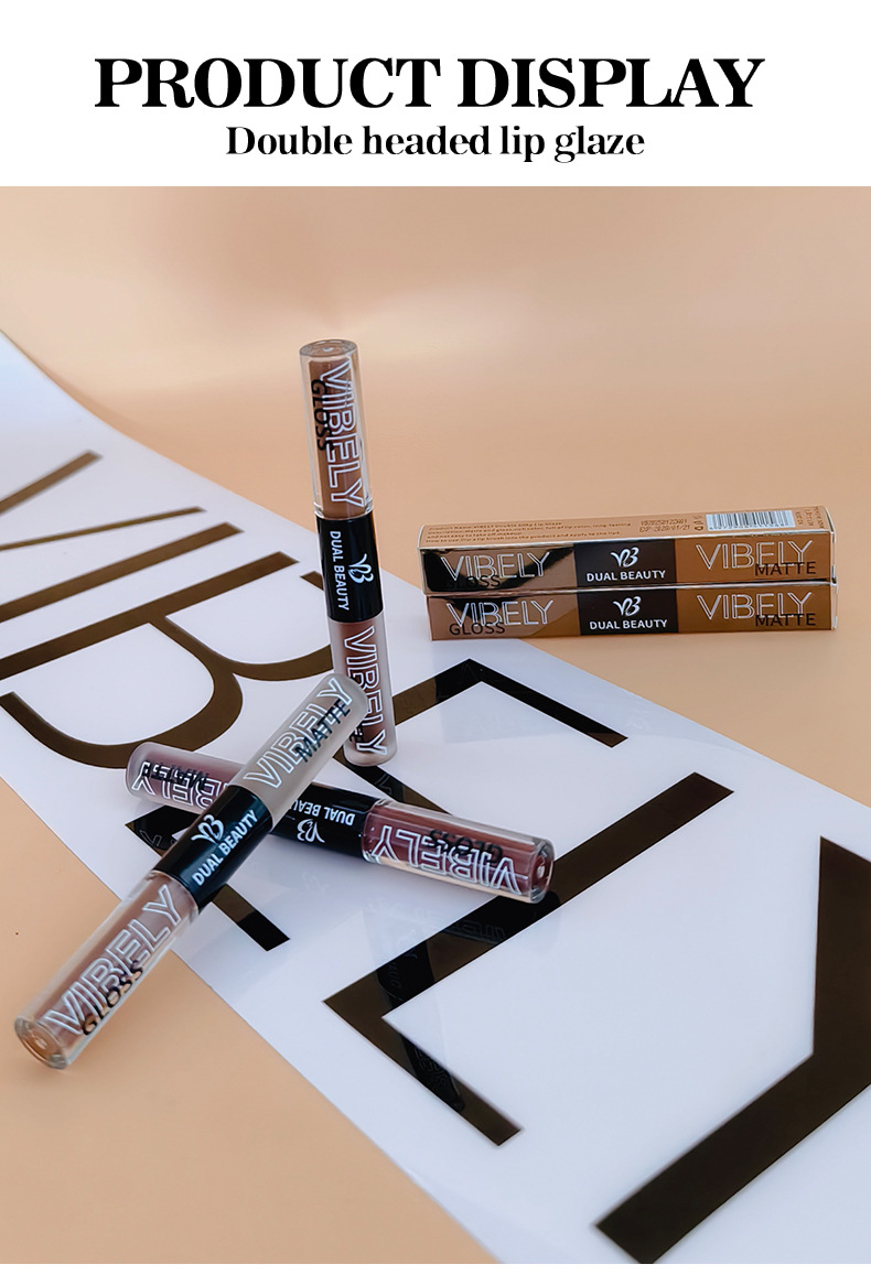 VIBELY, a double-headed water gloss mirror lip gloss, matte non-stick cup, matte lip gloss, whitening, film-forming and lip setting undefined
