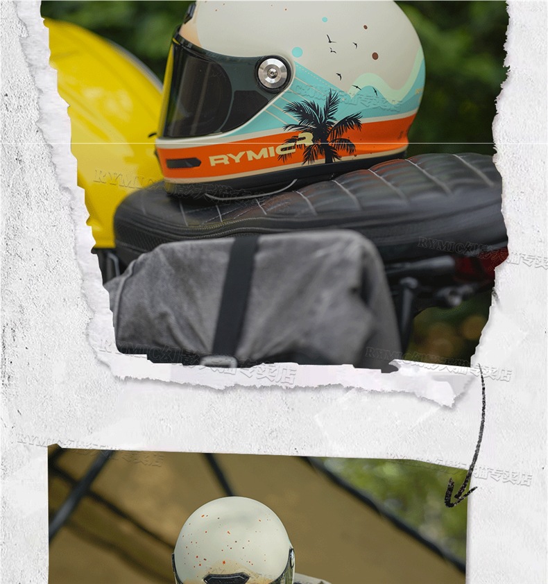 Rymic Retro Cruise Full-Face Motorcycle Helmet Men's and Women's Motorcycle All-Season Safety Helmet Bluetooth Slot 3C Certification