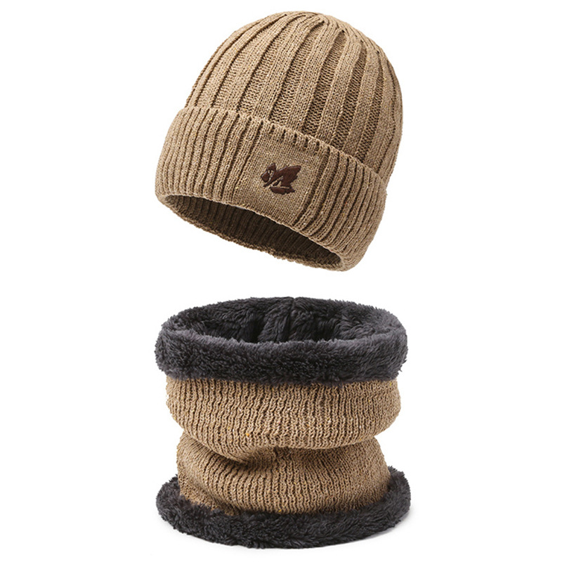Otoño e invierno cálido sombrero de punto de la moda de los hombres de lana forrada cuello protección traje de dos piezas engrosada ciclismo protección del oído sombrero de lana