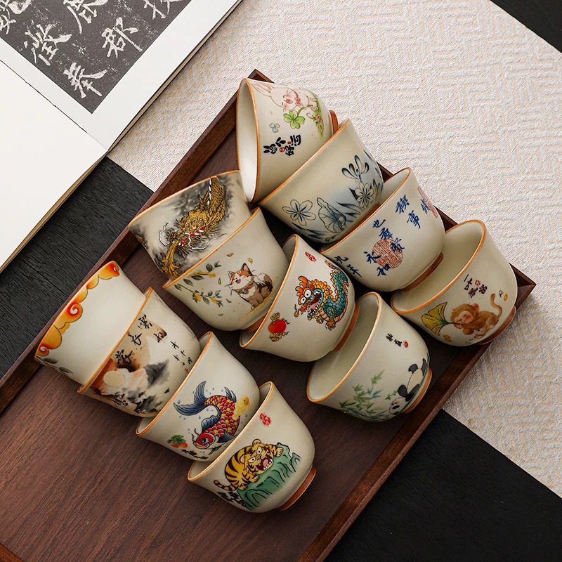 마스터 컵 Ru Kiln 개별 싱글 컵 세라믹 차 시음 컵 쿵푸 차 세트 티 컵 고급 티컵 스페셜 티 보울