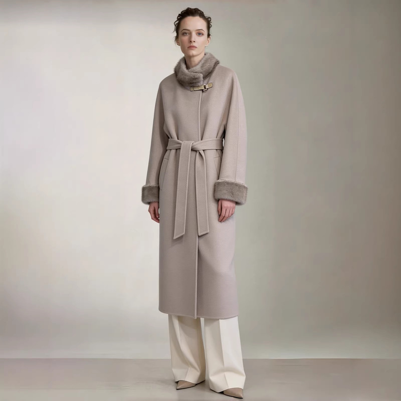 Same Style as in the Mall/High-End Mink Fur Collar Double-Sided Cashmere Coat for Women, Long Woolen Coat for Winter/No Lining Same Style as in the Mall/High-End Mink Fur Collar Double-Sided Cashmere Coat for Women, Long Woolen Coat for Winter/No Lining