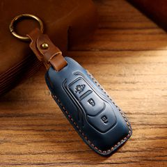 適用於福特鑰匙套瘋馬皮手工縫線車用全包鑰匙保護殼包扣一件代發