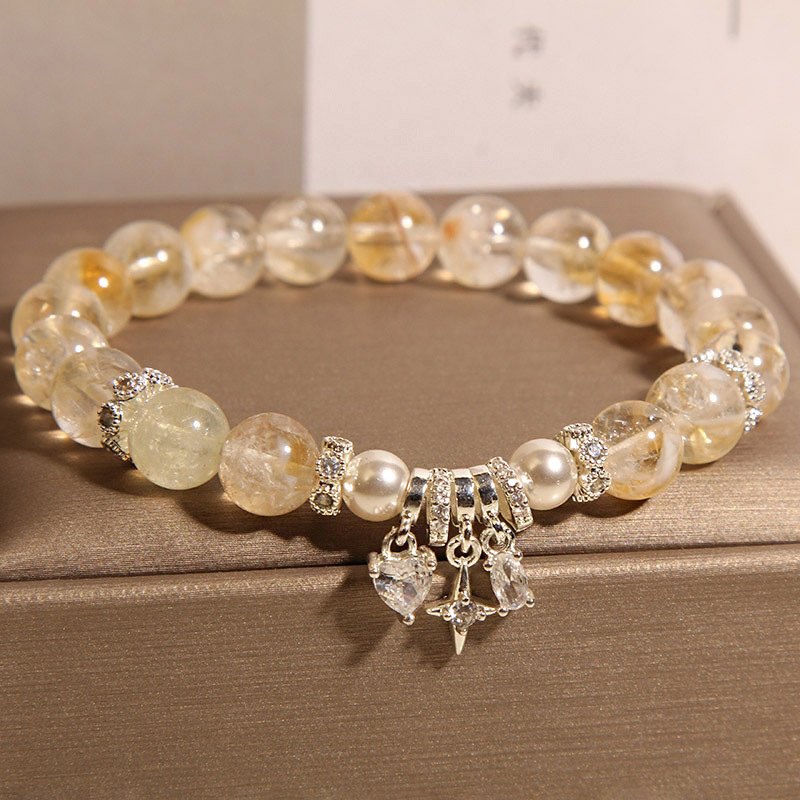 Pulsera de citrino natural para mujer, verano, lujo ligero, nicho, sentido de alta gama, transferencia de fortuna, pulsera de cristal de torre amarilla, regalo para novias