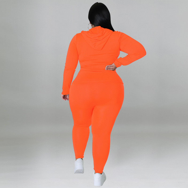 Plus Size Women's Clothing Solid Color Hooded Long Sleeve Fashion Casual Set Autumn Wear_ecoleips.com