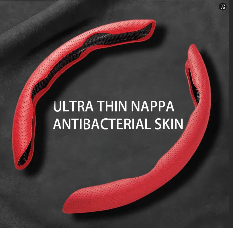 New Cross-Border Perforated Nappa Leather Steering Wheel Cover with Segmented Anti-Slip Carbon Fiber Steering Wheel Clip, Suitable for All Seasons