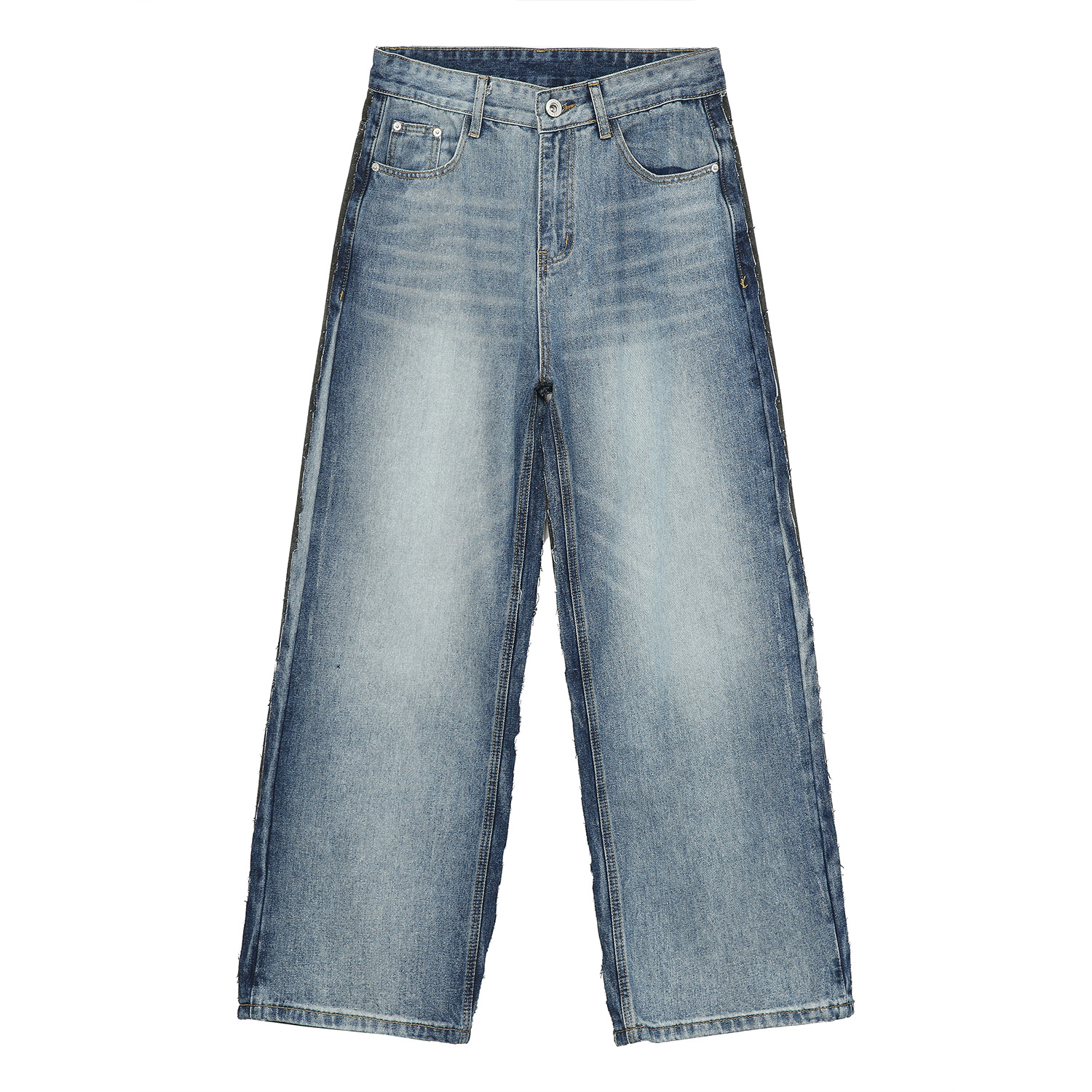 Mtlclothes ropa de Hombre | 2023 cuatro estaciones nuevo retro flojo recto azul y gris costura casual jeans