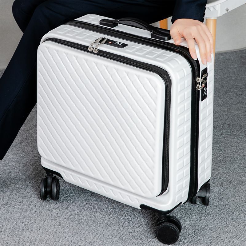 Trendy Front-Opening Small Suitcase 18inch Travel Code Mini Trolley Case Airplane Carry-On for Men and Women