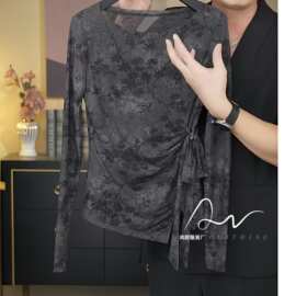 2025新款感印花长袖绑带蝴蝶结设计感显瘦T恤女潮图片色其它圆领