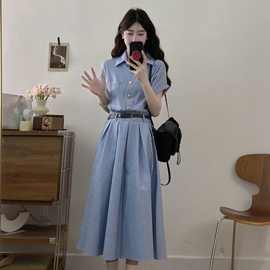 韩系学院风衬衫连衣裙子女装独特漂亮掐腰裙夏季2025新款收腰长裙
