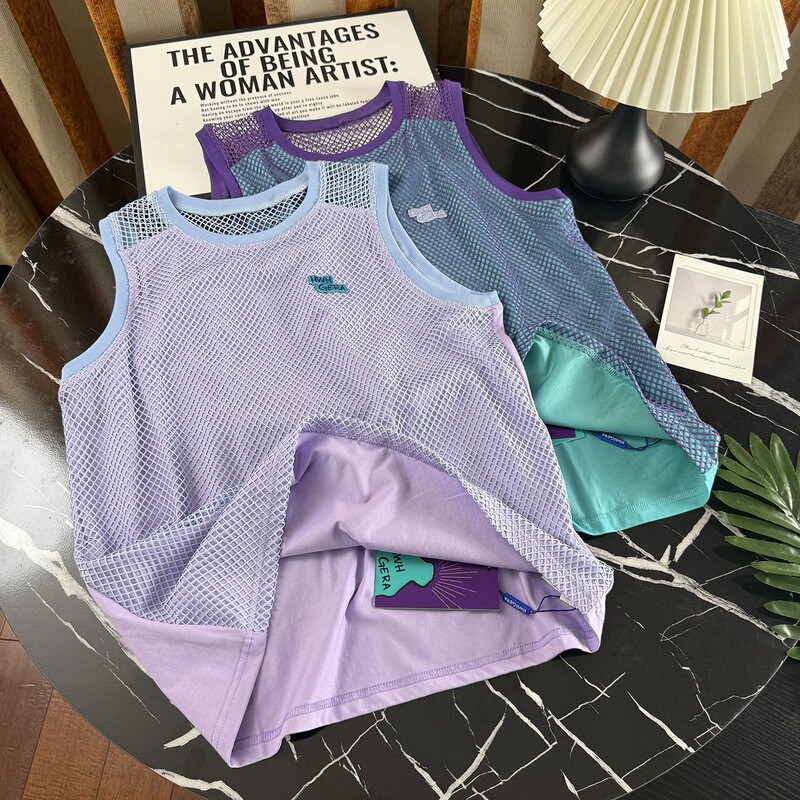 Summer Women's Outdoor Mountain Sports Mesh Hollow Breathable and Comfortable Splicing Sleeveless Mesh Casual Vest Vest Summer Women's Outdoor Mountain Sports Mesh Hollow Breathable and Comfortable Splicing Sleeveless Mesh Casual Vest Vest
