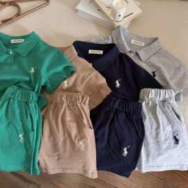 韩版儿童套装夏季新款男女童刺绣polo衫宝宝短袖短裤洋气两件套潮