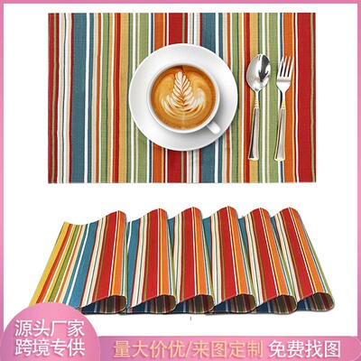 亚马逊新款涤纶印花餐垫 防烫可机洗餐垫 餐厅家居条纹格子西餐垫|ms