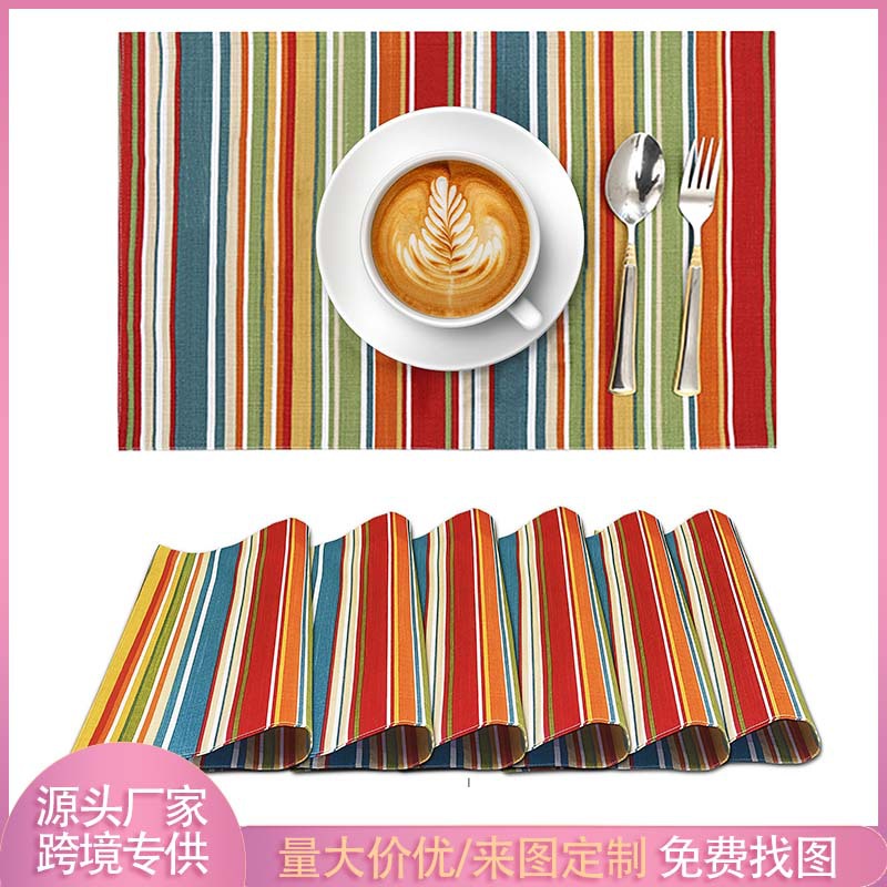 亚马逊新款涤纶印花餐垫 防烫可机洗餐垫 餐厅家居条纹格子西餐垫|ms