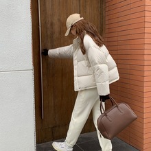 韩版白鸭绒立领羽绒服女2023冬季宽松保暖面包服短款小个子外套