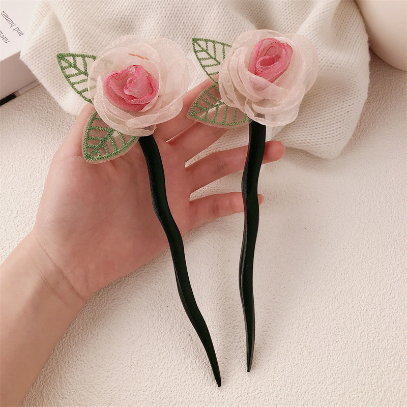 Nuevo clip de cabello chino para mujeres, nuevo estilo, cabeza seca, rosa, clip de cabello de camellia, cabeza de super hadas