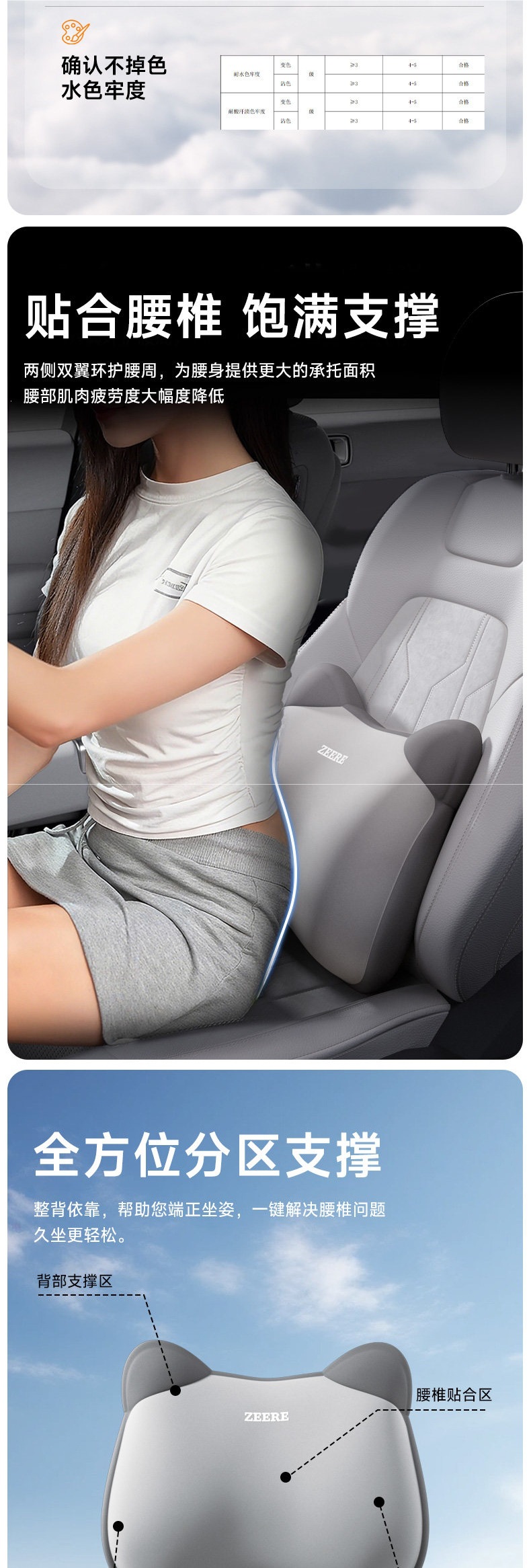 Car lumbar support cushion for driving, waist support pillow for driver's seat