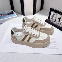 真皮厚底拼色德訓鞋女2024年春季新款ins潮網紅學生休閒運動板鞋