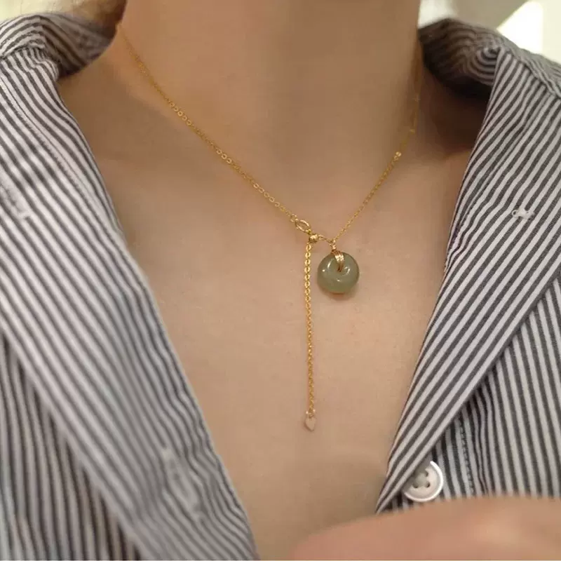 东方玉文化系列天然和田玉平安扣纯银项链中式美学和田玉吊坠套链