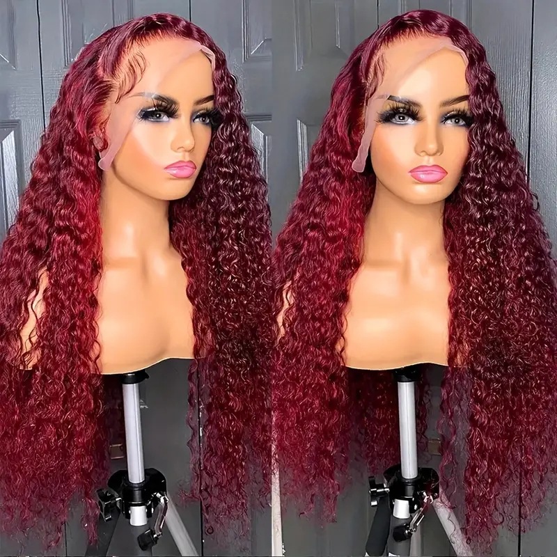Synthetic Lace Front Wig Wine Red Natural Small Curls Fluffy_voghion.com