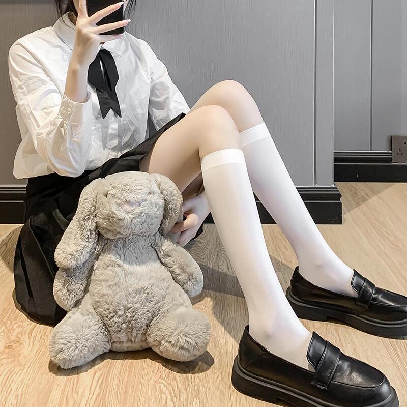 White Over-The-Knee Socks Spring and Summer Thin Velvet Socks Women's Japanese Style White Silk Stockings Black Jk Thigh High Socks