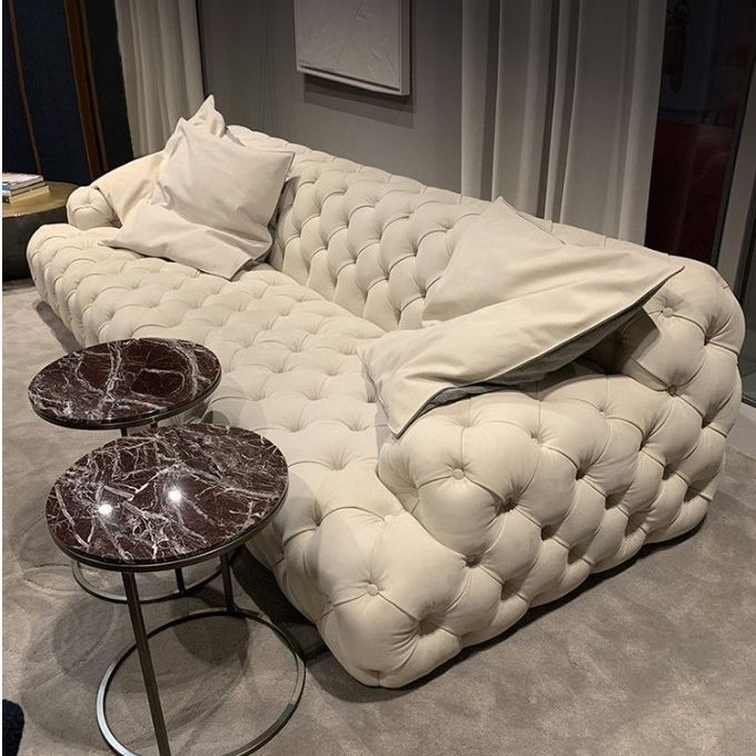 港式创意轻奢拉扣绒布磨砂网红后现代意式别墅会所样板房皮艺沙发