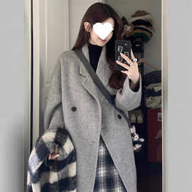 灰色毛呢外套女2025年新款秋冬装韩系小个子高级感中长款呢子大衣