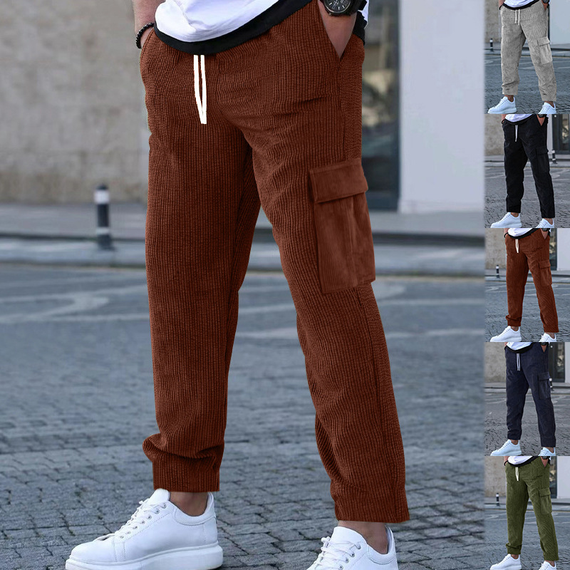 Comercio exterior Pantalones de pana para hombres Pantalones deportivos de color sólido pantalones casuales delgados de múltiples bolsillos rectos sueltos para hombres Otoño e Invierno